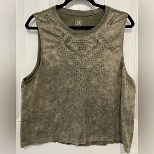 Sage Collective Olive Military Green Distressed Tie Dye Athletic Top Sz Large